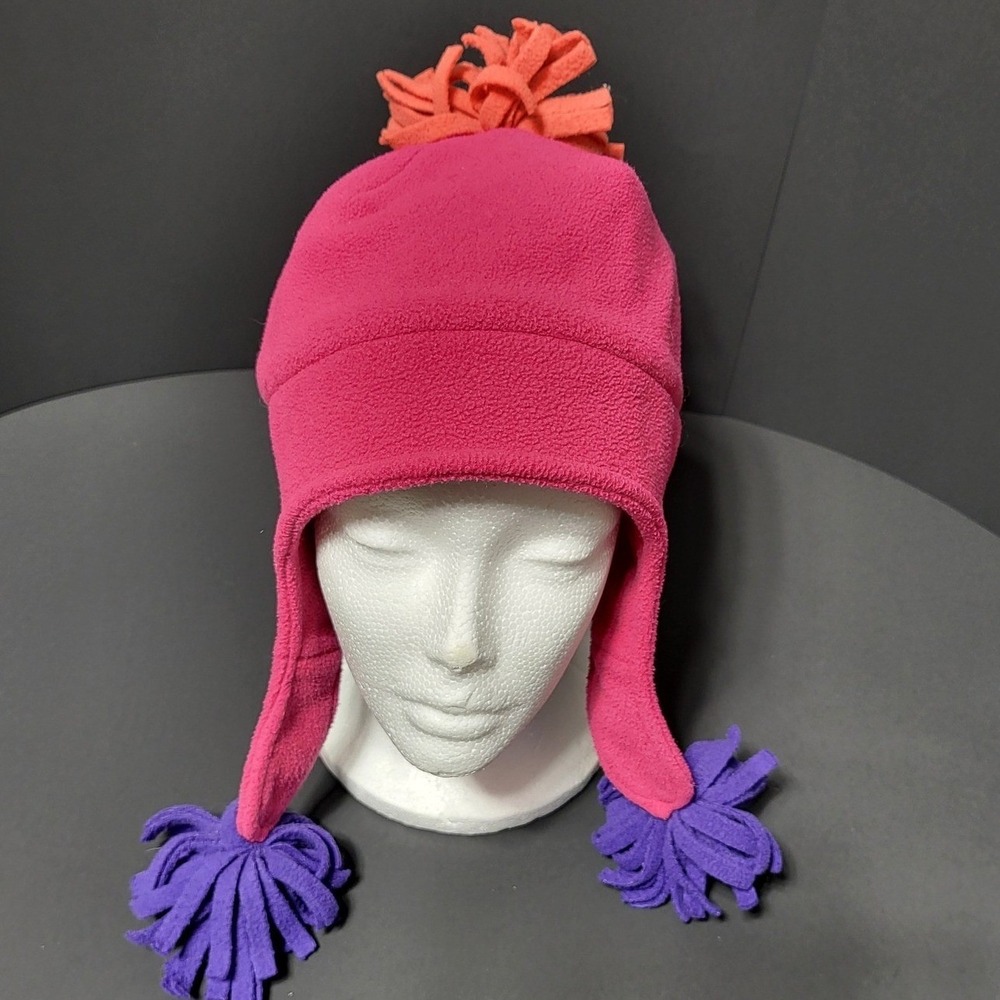 Gap Kids Pink Fleece Trapper Hat Ear Flaps Pom Pom‎ Orange Purple L XL